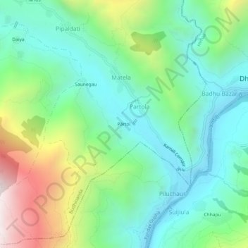 Mapa topográfico Pārtol, altitud, relieve