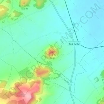 Mapa topográfico Sineu, altitud, relieve