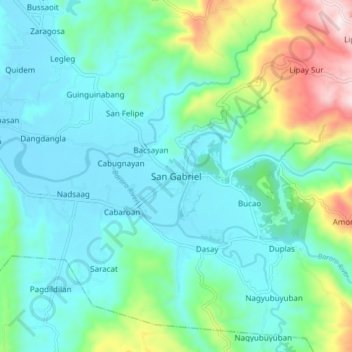 Mapa topográfico San Gabriel, altitud, relieve