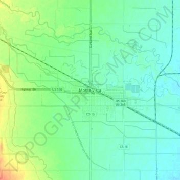 Mapa topográfico Monte Vista, altitud, relieve