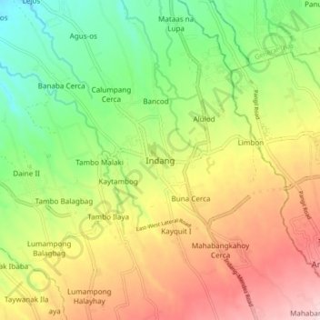 Mapa topográfico Indang, altitud, relieve