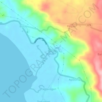 Mapa topográfico Bato, altitud, relieve