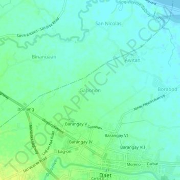 Mapa topográfico Gahonon, altitud, relieve