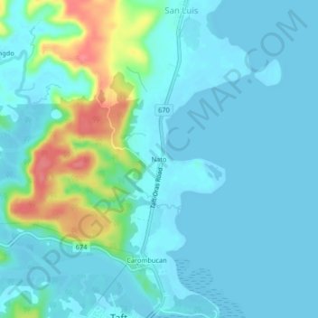 Mapa topográfico Nato, altitud, relieve
