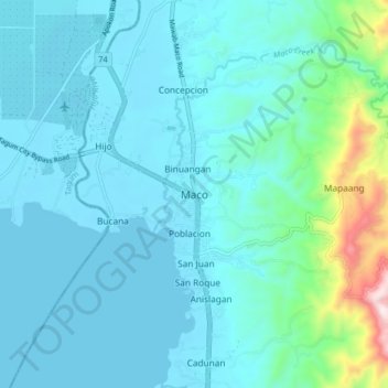 Mapa topográfico Maco, altitud, relieve