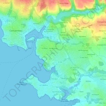 Mapa topográfico Pontic, altitud, relieve