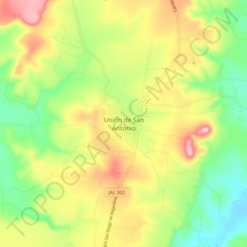 Mapa topográfico Unión de San Antonio, altitud, relieve