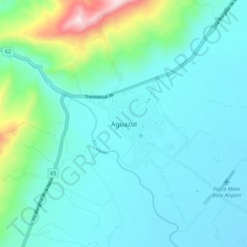 Mapa topográfico Aguazul, altitud, relieve