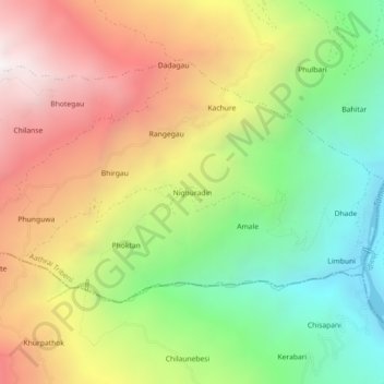 Mapa topográfico Nighuradin, altitud, relieve