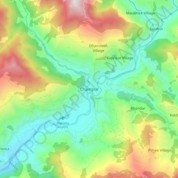 Mapa topográfico Chainpur, altitud, relieve