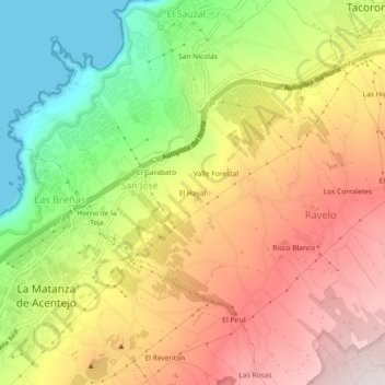 Mapa topográfico El Hayal, altitud, relieve