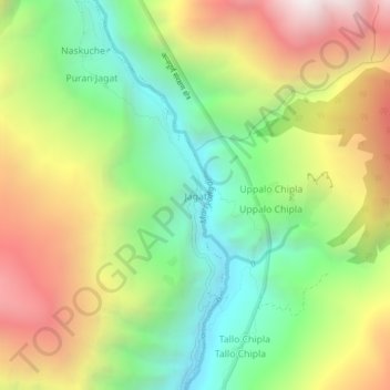 Mapa topográfico Jagat, altitud, relieve