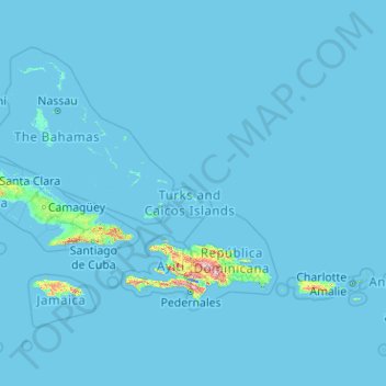 Mapa topográfico Islas Turcas y Caicos, altitud, relieve