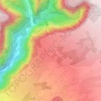Mapa topográfico Bois Court, altitud, relieve