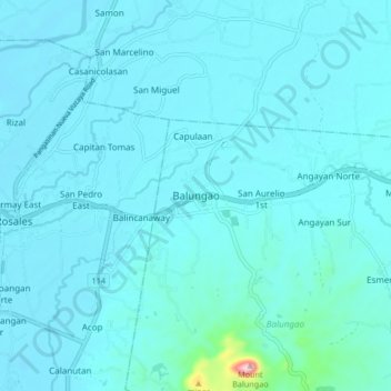 Mapa topográfico Balungao, altitud, relieve