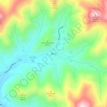 Mapa topográfico Beech, altitud, relieve