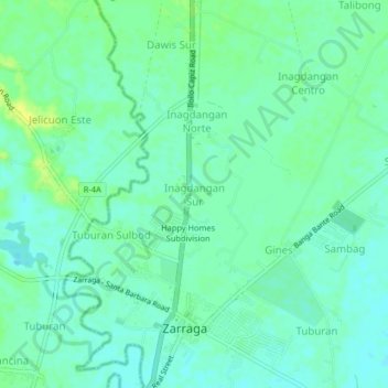 Mapa topográfico Inagdangan Sur, altitud, relieve