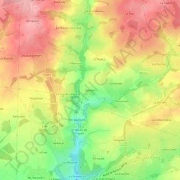 Mapa topográfico Gaudeix, altitud, relieve
