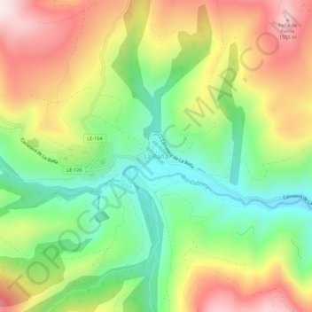 Mapa topográfico La Baña, altitud, relieve