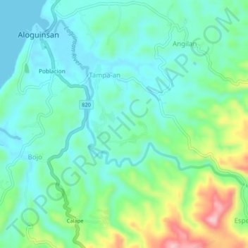 Mapa topográfico Tampa-an, altitud, relieve