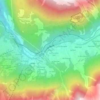 Mapa topográfico La Griaz, altitud, relieve