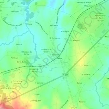 Mapa topográfico A Restreba, altitud, relieve