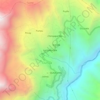 Mapa topográfico Lucmabamba, altitud, relieve