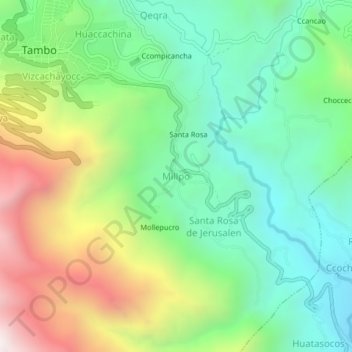 Mapa topográfico Millpo, altitud, relieve
