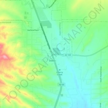 Mapa topográfico Dewey, altitud, relieve