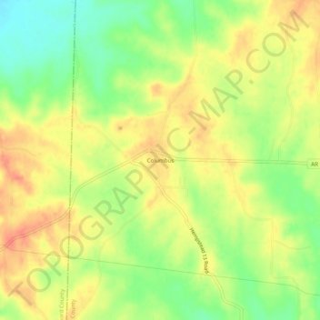 Mapa topográfico Columbus, altitud, relieve