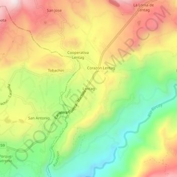 Mapa topográfico Lentag, altitud, relieve