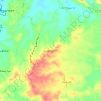 Mapa topográfico Alabidhan, altitud, relieve