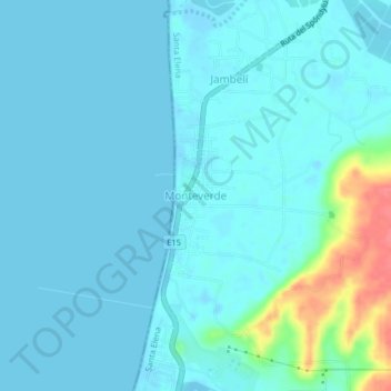 Mapa topográfico Monteverde, altitud, relieve