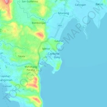 Mapa topográfico Cardona, altitud, relieve