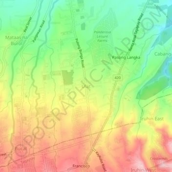Mapa topográfico Ulat, altitud, relieve