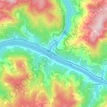 Mapa topográfico Foz do Tua, altitud, relieve