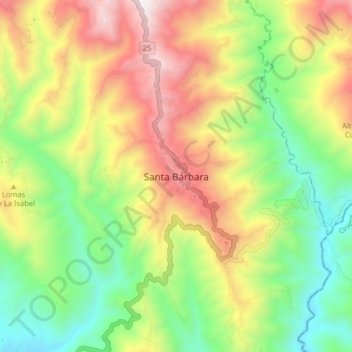 Mapa topográfico Santa Bárbara, altitud, relieve