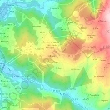 Mapa topográfico Bemantes, altitud, relieve