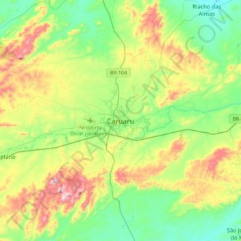 Mapa topográfico Caruaru, altitud, relieve