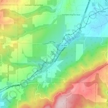 Mapa topográfico Chehalem, altitud, relieve