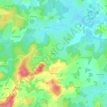 Mapa topográfico Maureix, altitud, relieve