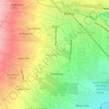 Mapa topográfico Bago Oshiro, altitud, relieve