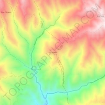 Mapa topográfico El Castillo, altitud, relieve