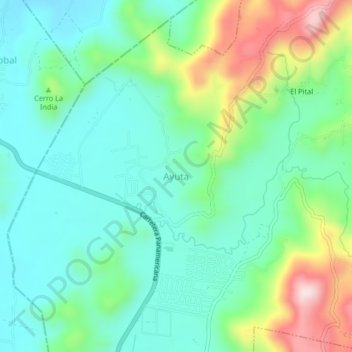 Mapa topográfico Ayuta, altitud, relieve