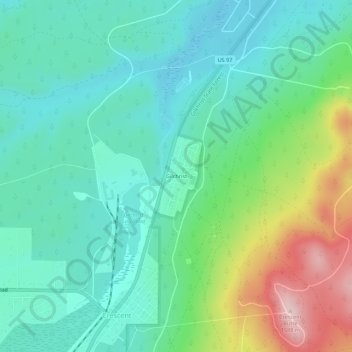 Mapa topográfico Gilchrist, altitud, relieve