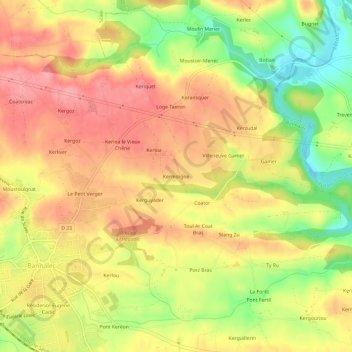 Mapa topográfico Kermoigne, altitud, relieve