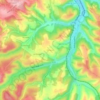 Mapa topográfico Al Cayrou, altitud, relieve