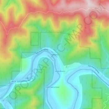 Mapa topográfico Tidewater, altitud, relieve