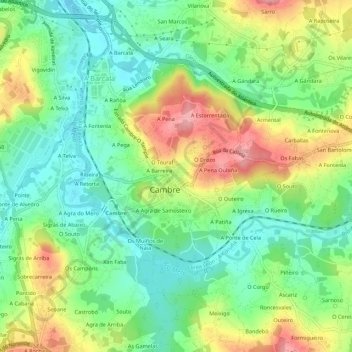 Mapa topográfico O Valado, altitud, relieve