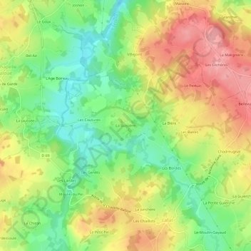 Mapa topográfico La Bussière, altitud, relieve